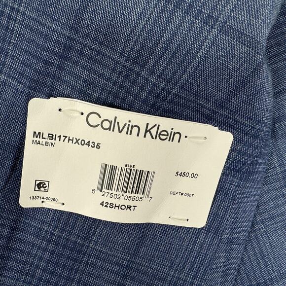 Calvin Klein Mens X Slim Fit Wool Blend Stretch Plaid Suit Jacket Blue 42S - Picture 3 of 5